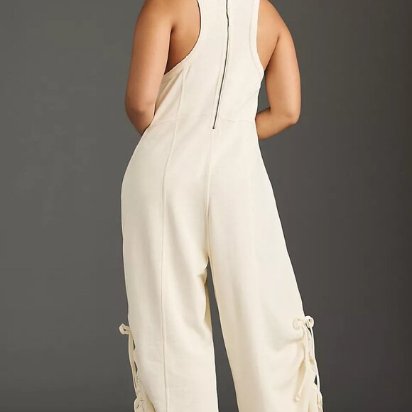 NEW ANTHROPOLOGIE Daily Practice Horizon Wide-Leg Knit Jumpsuit Ivory - Picture 3 of 8